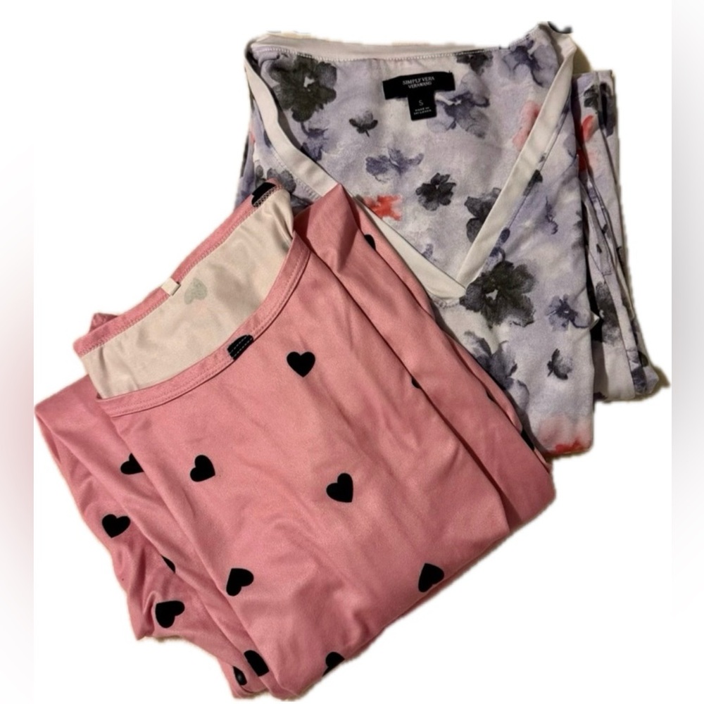 Two-2pc Pajama Sets, Floral Simply Vera Vera Wang & Pink Unknown Brand Sz Small
